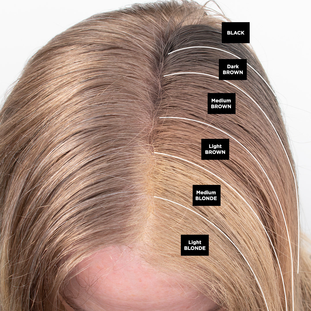 iGlow Hair Powder shade guide showing all six shades; this product is Black