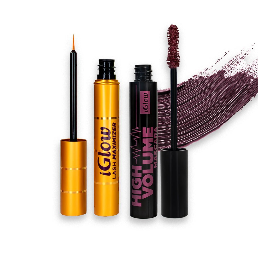iGlow Lash Serum &amp; High Volume Mascara Kit - Burgundy - iGlow Cosmetics